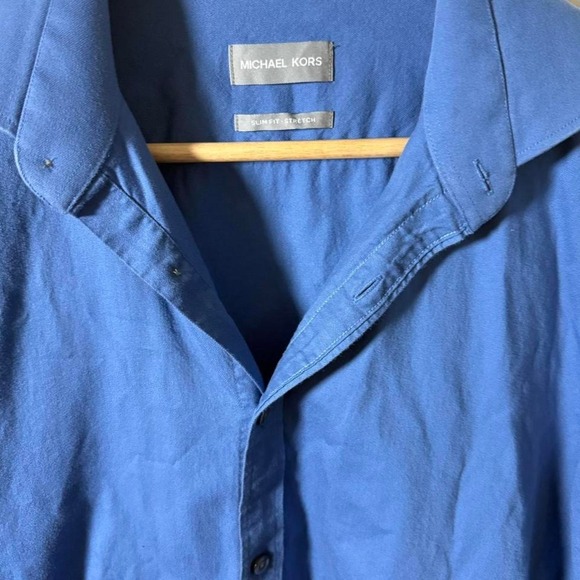Michael Kors - Button-Up Shirt - Men's L (16 32/33) - Blue - Slim Fit Stretch - Picture 2 of 4